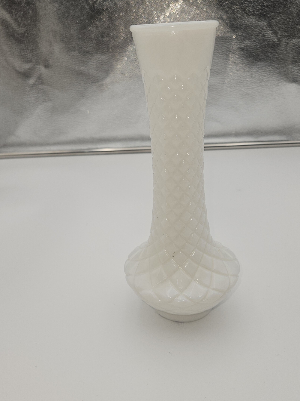 Classic White Diamond-Pattern Milk Glass Bud Vase - Home Accents
